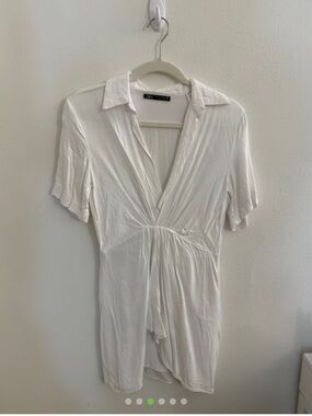 Zara White Wrap-Style Short Sleeve Top in Size XSmall